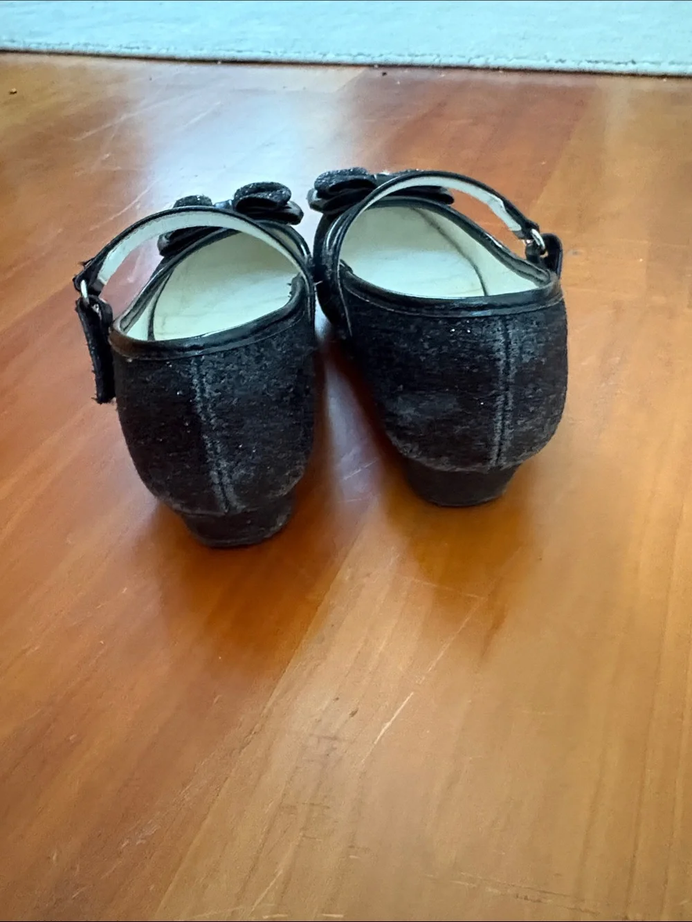 Girls Black Mary Jane Dress Shoes with Bow Accent